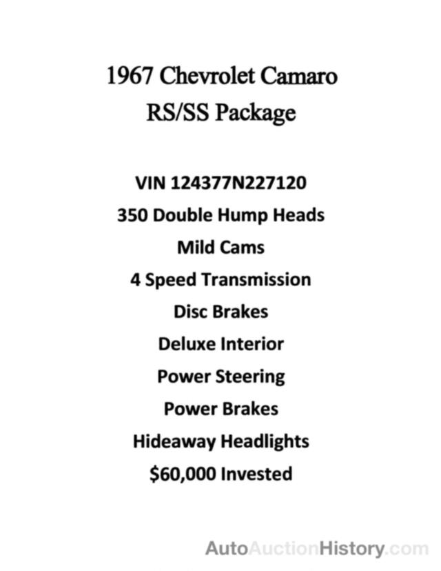 1967 CHEVROLET CAMARO SS, 124377N227120